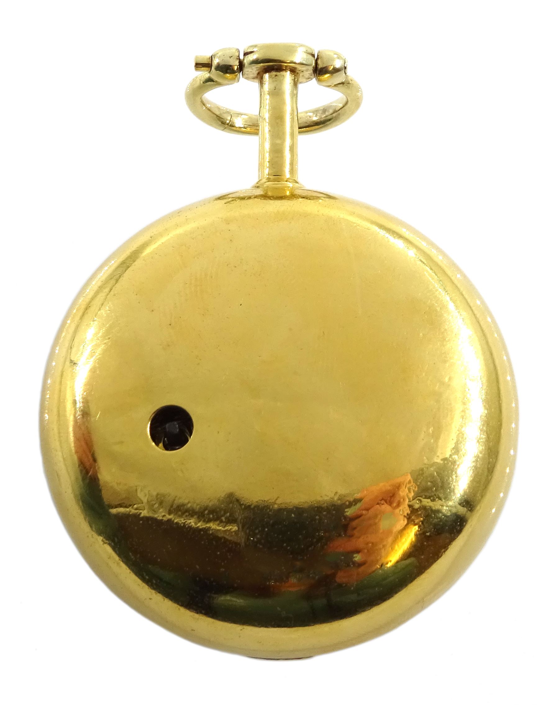 19th century silver-gilt pair cased verge fusee pocket watch for the Turkish market by Edward Prior (London 1800-1868), No. 43339, tulip pillars, pierced and engraved balance cock decorated with a classical urn, white enamel dial with Turkish numerals, beetle and poker hands and bull's eye glass