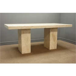  Marble effect rectangular dining table on two pillar supports, W90cm, H80cm, L180cm  