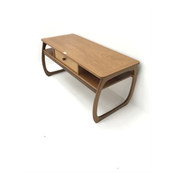 Parker Knoll teak coffee table with through drawer (107cm x 46 cm, H50cm), and a matching nest of three tables 