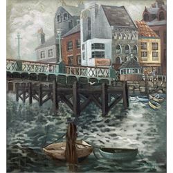 RA Wilson (British mid 20th century): Whitby Harbour from Sandgate', oil on canvas signed and dated 1970, titled on label verso 75cm x 70cm