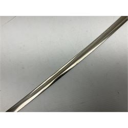 1900-1918 German Imperial NCO sabre with WW2 modifications of Wehrmacht insignia to the langet, 79cm slightly curving fullered blade and brass hilt, the knucklebow chased with oak leaves and acorns L90.5cm overall
This item has been registered for sale under Section 10 of the APHA Ivory Act 