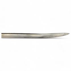 French Chassepot bayonet with 57cm curving fullered steel blade in steel scabbard, together with XIX Century French Model 1874 Gras Bayonet, manufacturer mark 'Mre d'Armes de St Etienne 1878'