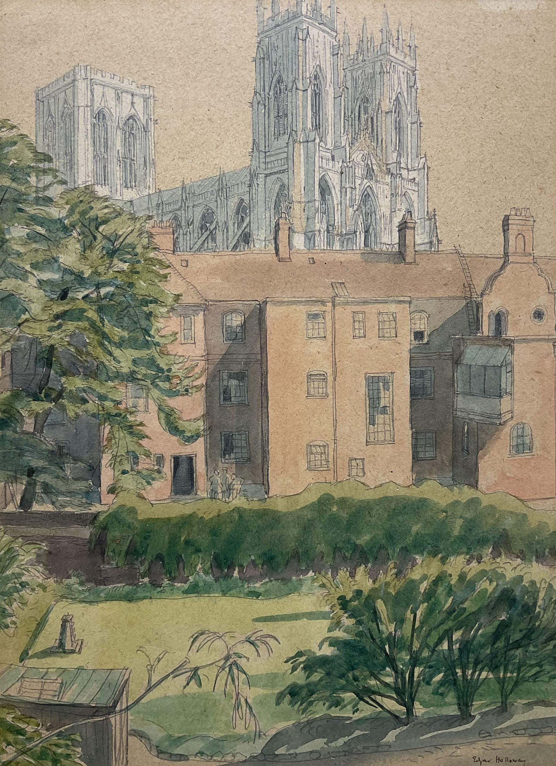 Edgar Holloway (British 1914-2008): 'York' Minster, watercolour signed and titled 38cm x 28cm 
Provenance: purchased by the vendor from Chichester House Gallery, Sussex, October 1977