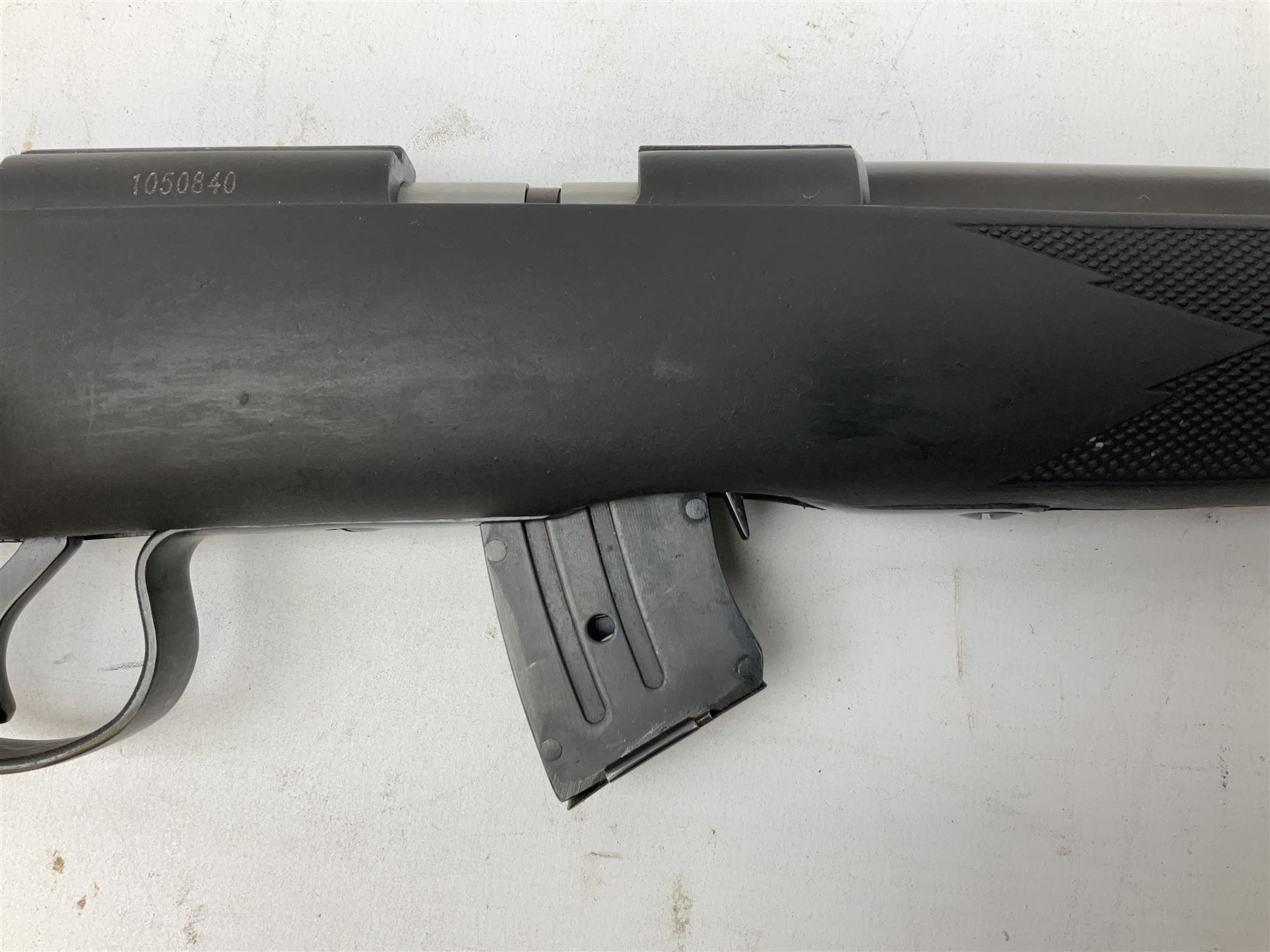 Puma Rifles Hunter bolt-action .22 Long Rifle the 36cm shortened barrel threaded for sound moderator, plastic synthetic stock, serial no.1050840 L83.5cm FIREARMS CERTIFICATE REQUIRED OR RFD