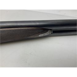 Smith Midgley Bradford 12-bore side-by-side double barrel side-lock ejector shotgun with 71cm barrels, engraved action with patented top lever, ivy leaf fences and top safety, walnut stock with chequered grip and fore-end, serial no.62409 to barrels and 1481 to action, L115cm overall SHOTGUN CERTIFICATE REQUIRED