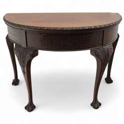 Early 20th century Georgian design mahogany demi-lune side table, the moulded top above a ...