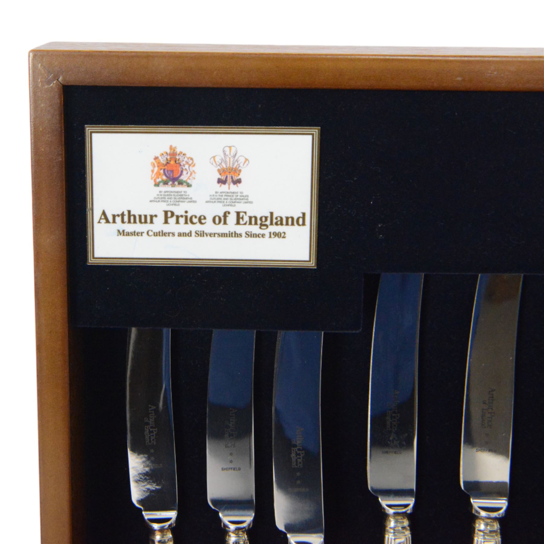 Two canteens of silver plated cutlery by Arthur Price, both contained within wooden canteen boxes, including a Queen's Golden Jubilee set
