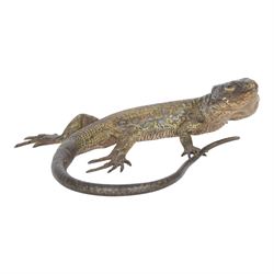 Franz Xavier Bergman (Austrian 1898-1963)Bergmann cold painted bronze lizard, stamped beneath, L20cm