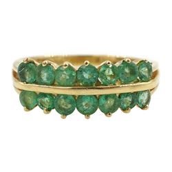 Gold two row emerald ring, stamped 14K