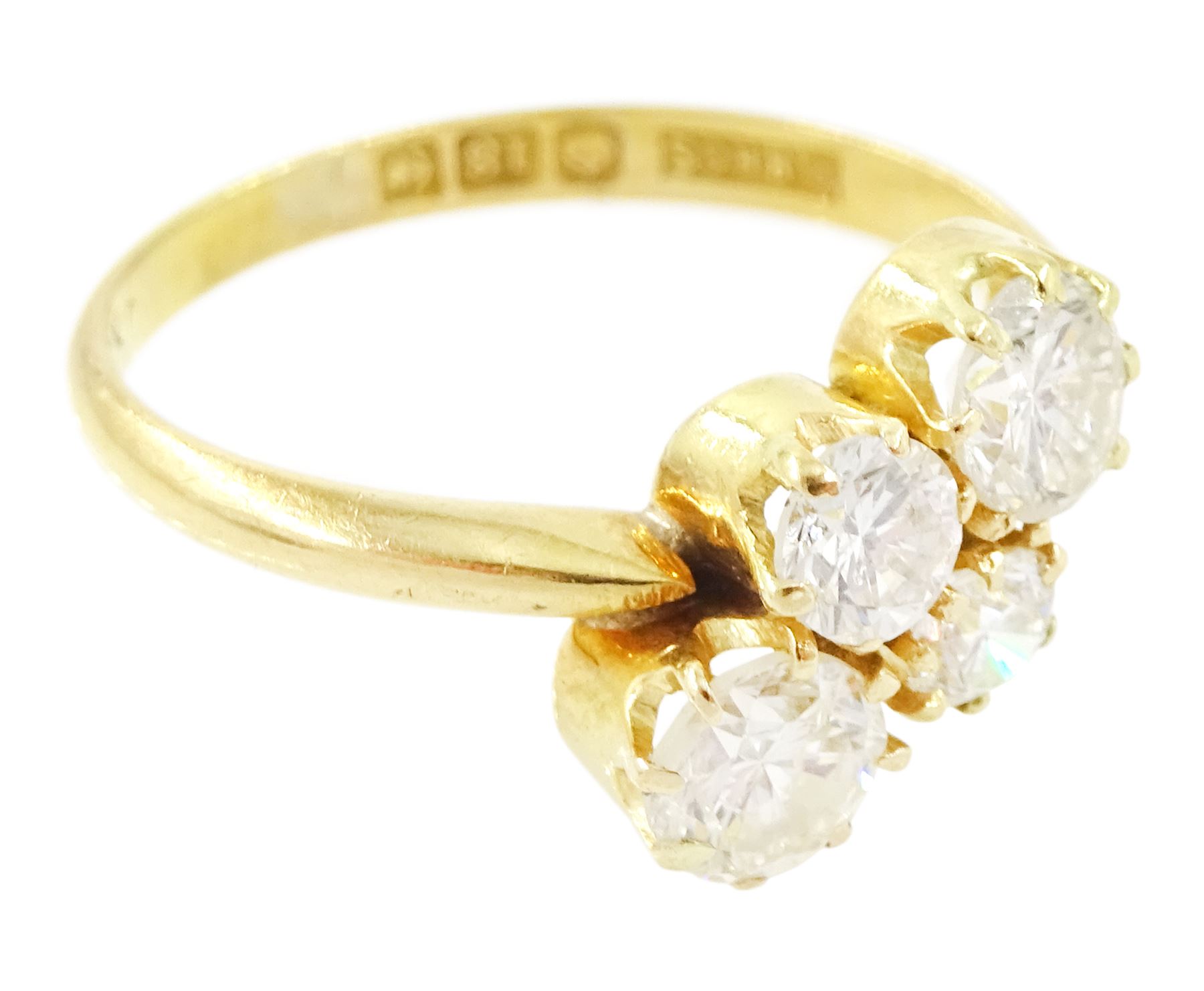18ct gold diamond ring, set with four round brilliant cut diamonds, hallmarked, total diamond weight approx 1.25 carat