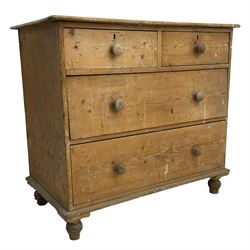 Victorian stripped pine chest, fitted with two short and two long drawers, on turned feet