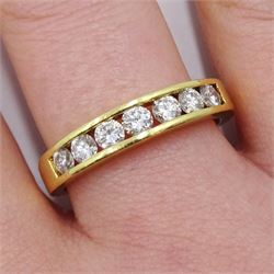 18ct gold round brilliant cut seven stone diamond, channel set ring hallmarked, diamond total weight 0.63 carat