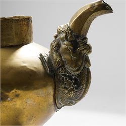 Tibetan brass teapot, the handle and spout formed as a dragon, H21cm