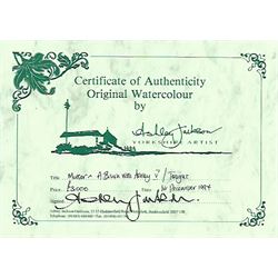 Ashley Jackson (Yorkshire 1940-): 'Muker' Swaledale, watercolour signed, titled on accompanying certificate of authenticity 41cm x 55cm
Provenance: Purchased directly from the artist as part of his TV series 'A Brush with Ashley'