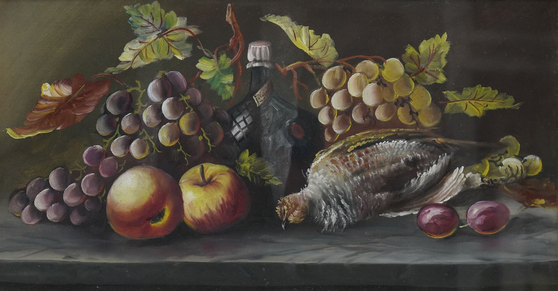 English School (Early 20th century): Still Life of Fruit and Dead Game, oil on board unsigned 29cm x 54cm