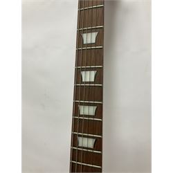 Vintage VS6M Reissued Series six string electric guitar, with solid body in cherry red finish, in carrying case, guitar L103cm