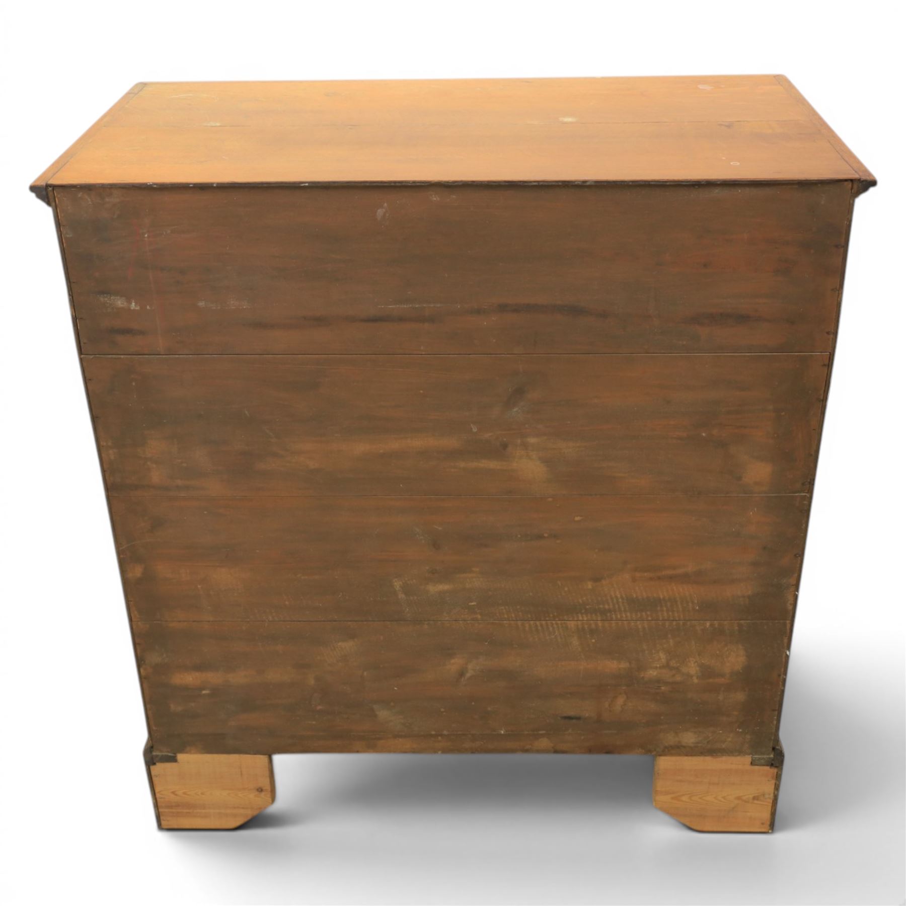 18th century oak chest, moulded rectangular top, above two short over three long graduating drawers, fitted with pierced brass escutcheons and swan neck handles, on bracket feet 
