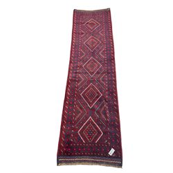Meshwani red and blue ground runner, geometric design and decorated with lozenges 