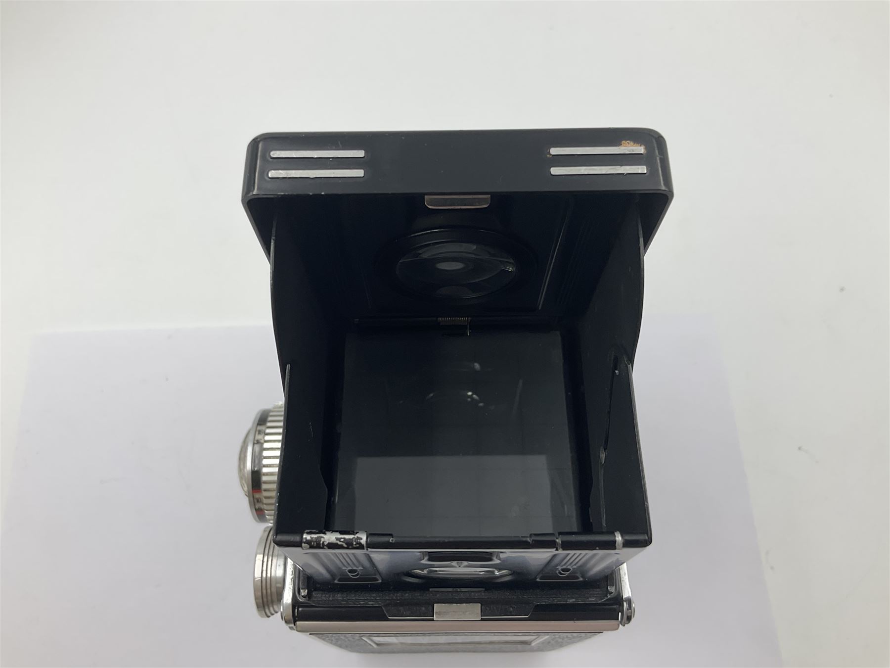 Rolleiflex Series E twin lens camera body, serial no. 1623867, with 'Planar 1.28 f-80mm' lens and 'Heidosmat 1:2.8/80' lens 