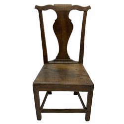 18th century country oak chair, the shaped cresting rail over vase shaped splat and plank seat, and an 18th century country oak chair with ‘Chippendale’ type splat 