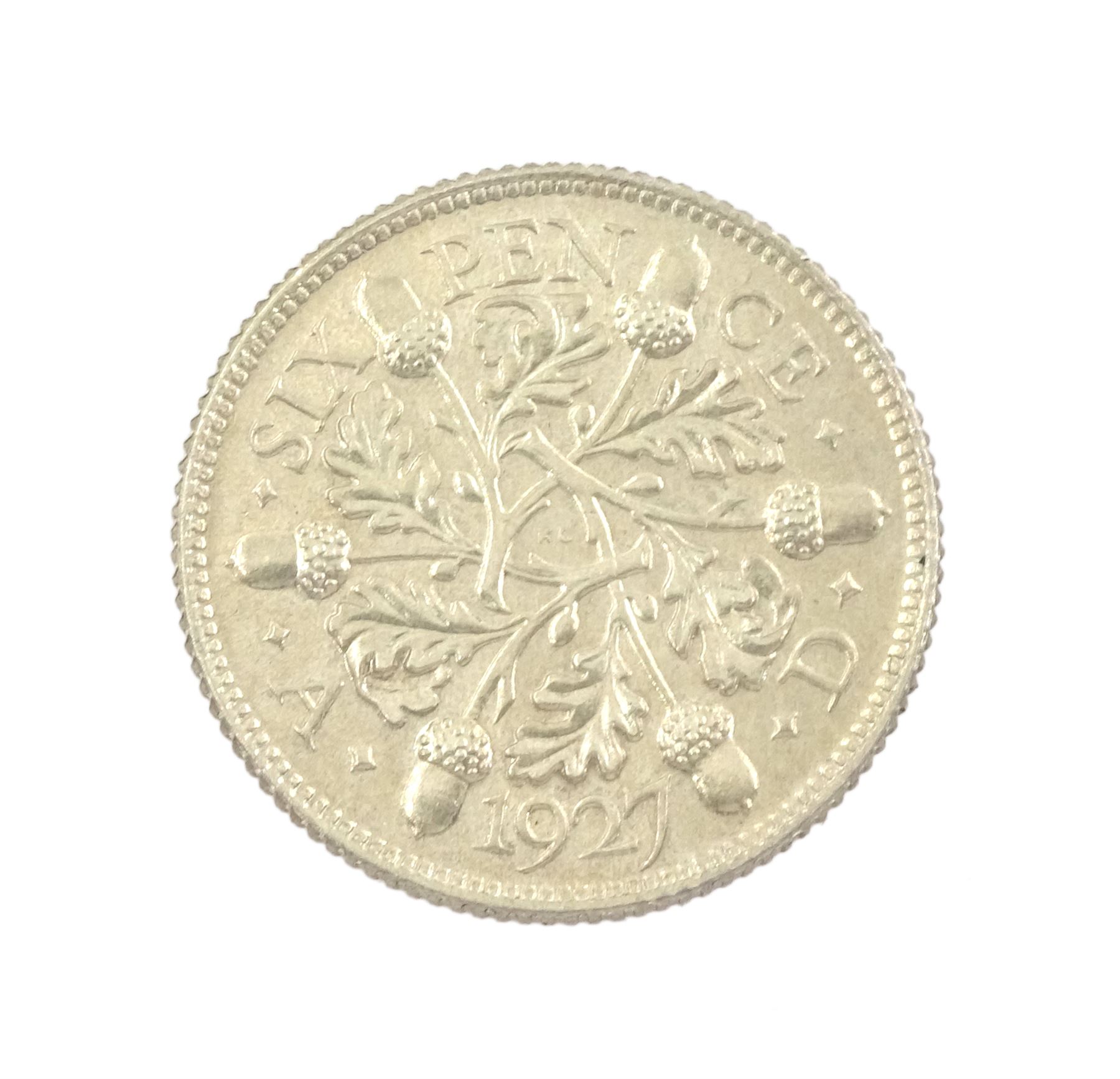 King George V 1927 proof coin set, comprising threepence, sixpence, one shilling, florin, halfcrown and 'wreath' crown, cased