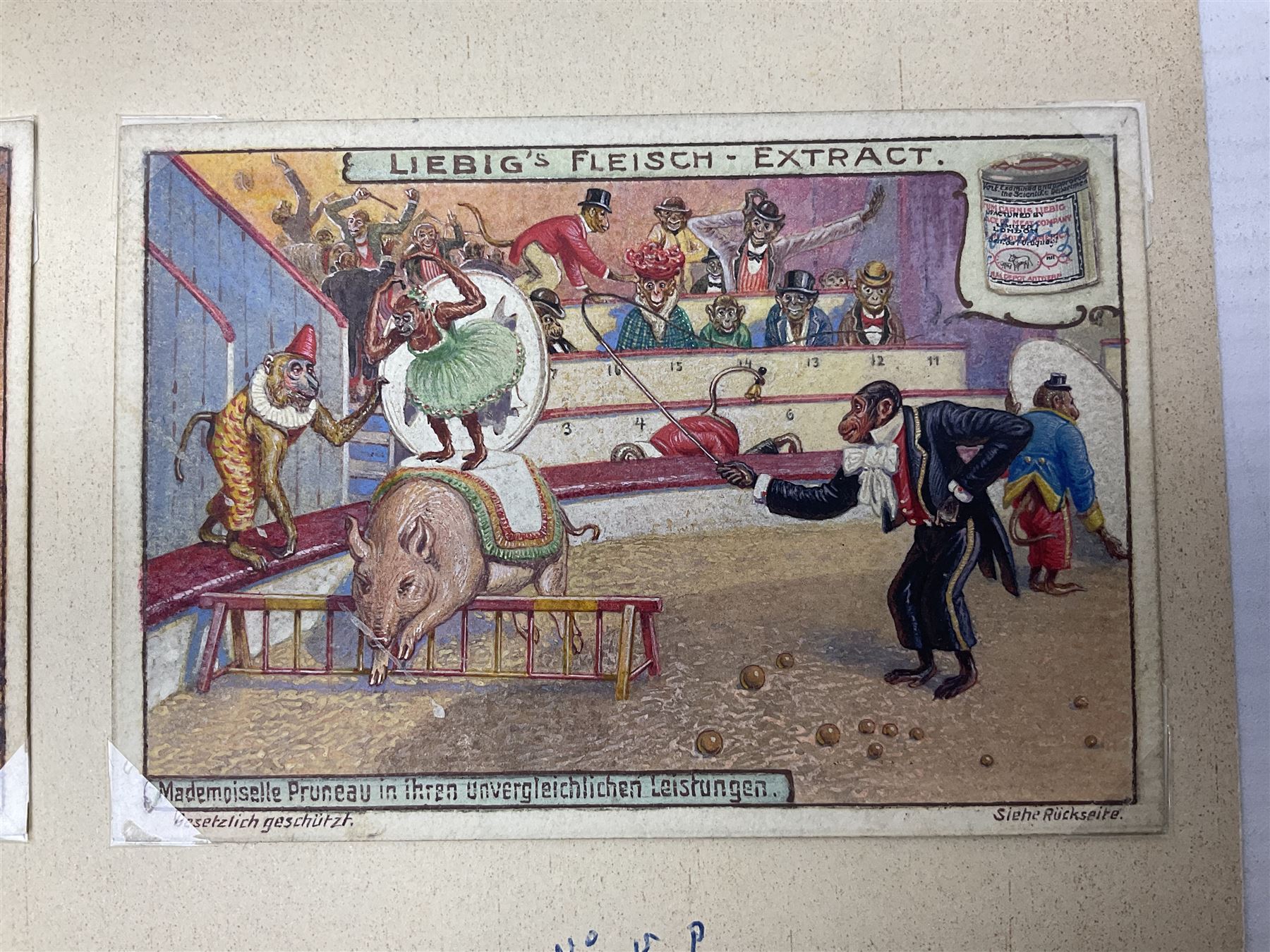 Six original Liebig watercolour illustrations: 'Theatre des Singes'