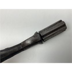 19th century percussion six-shot pepperbox revolver, approximately 32 calibre with 7.5cm barrels, L21cm overall