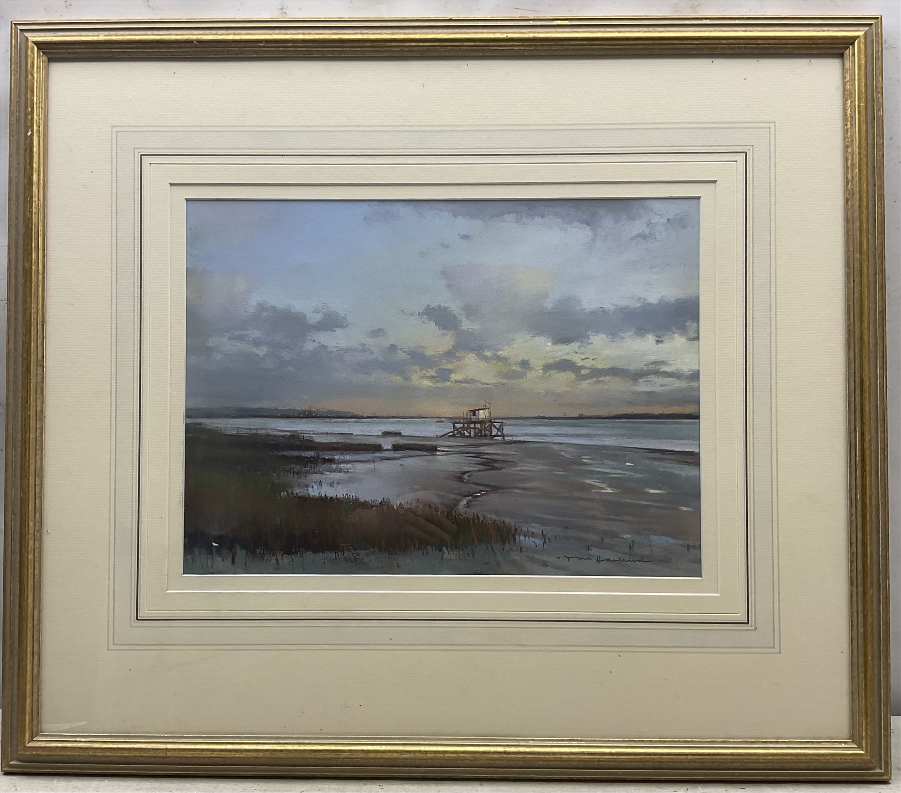 Tom Harland (Yorkshire 1945-2012): 'The Humber - Late Afternoon in November', pastel signed, titled on label verso 31cm x 43cm 