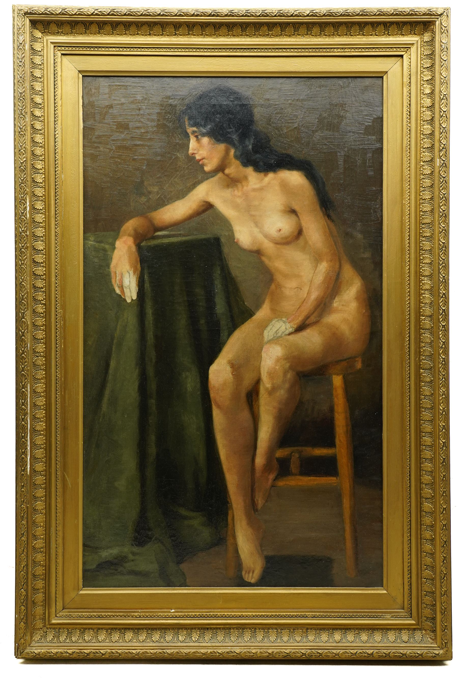 Italian School (Early 20th century): Full Length Portrait of a Nude Lady Seated, oil on canvas unsigned 75cm x 44cm