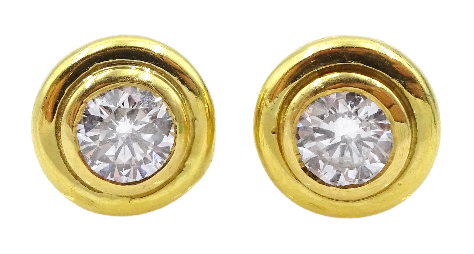Pair of Cassandra Goad 18ct gold Theresa diamond interchangeable stud earrings, central round brilliant cut diamonds of approx 0.50 carat total, each with removable four stone diamond set decimus halo, from the Damascus range, hallmarked, cased