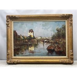 James Derbar (Continental 20th Century): 'Rotterdam Old Harbour', oil on canvas signed, titled verso 60cm x 90cm