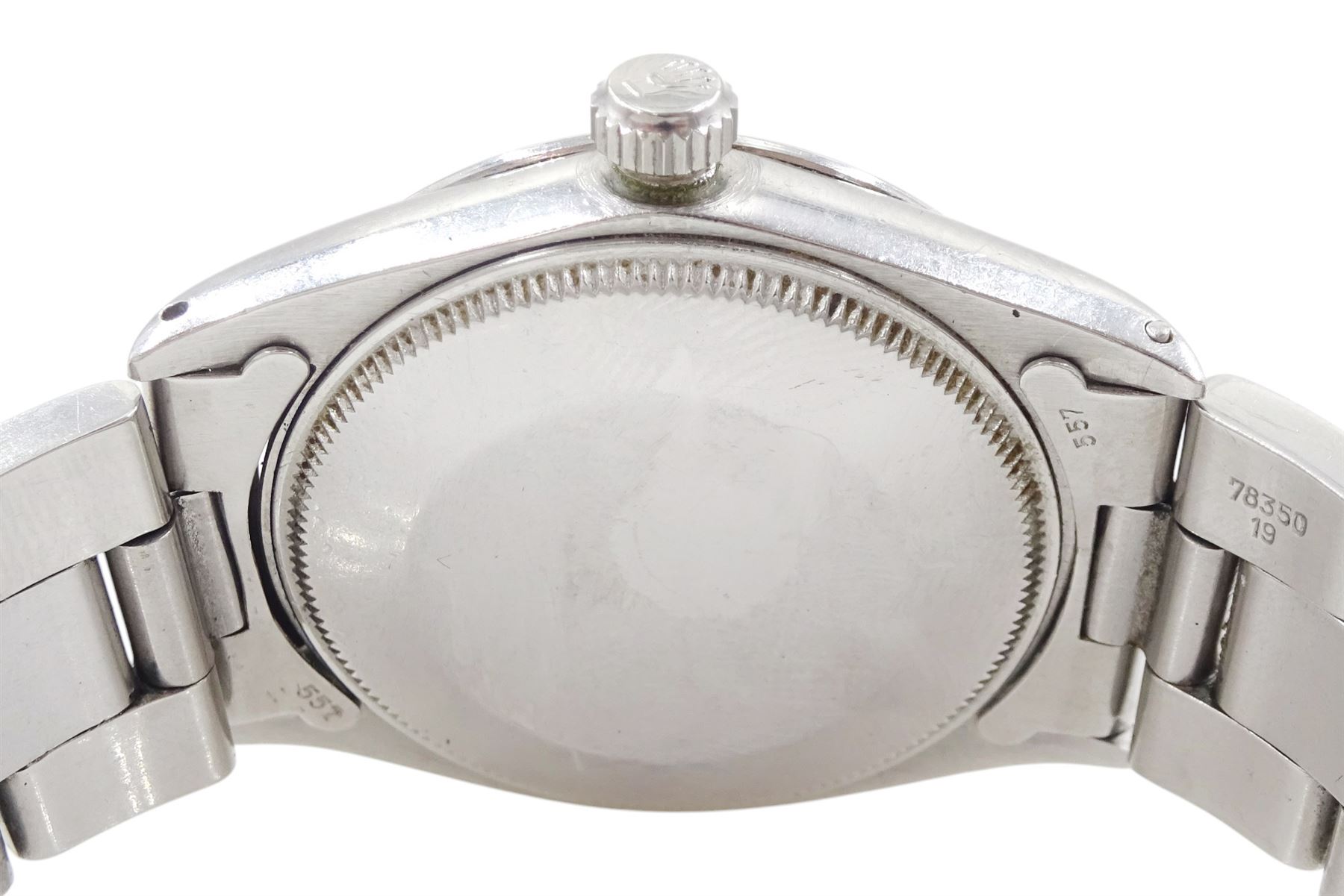 Rolex Oyster Perpetual Explorer Precision gentleman's automatic wristwatch, circa 1967, Ref. 5500, serial No. 1737240, gloss black dial with luminous baton hour markers, Arabic quarters, Mercedes hands with luminous inserts, on Rolex Oyster stainless steel strap with fold-over clasp