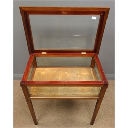  Edwardian mahogany bijouterie cabinet, glazed hinged lid, square tapering supports, W72cm, H74cm, D46cm  