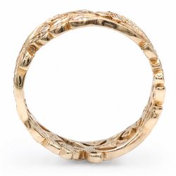 18ct rose gold diamond floral band, milgrain and pierced set with round cut diamonds, stamped 750