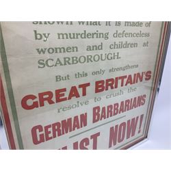 WWI style Scarborough enlistment poster 'Remember Scarborough! Enlist Now!', in metallic frame, H75.5cm