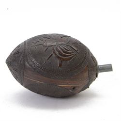Napoleonic 1804 Egypt campaign carved bugbear coconut flask, the carving depicting Napoleo...