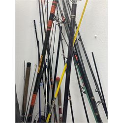 Large collection of part fishing rods and reels, maker's including Silstar, Dynabraid and Madfish, etc 