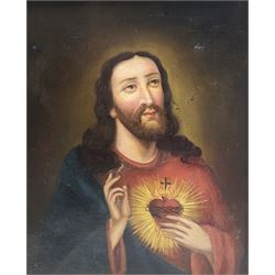 After Pompeo Girolamo Batoni (Italian 1708-1787): 'The Heart of Jesus', oil on canvas unsigned 22cm x 18cm