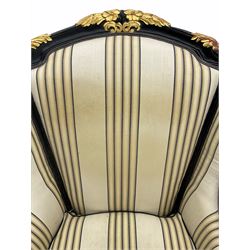 Thomas Messel design classical ebonised and gilded wing back chair