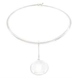 Georg Jensen silver 'Dew Drop' rock crystal pendant necklace designed by Vivianna Torun Bülow-Hübe, pendant No. 311C, on silver collar, No. 410, boxed