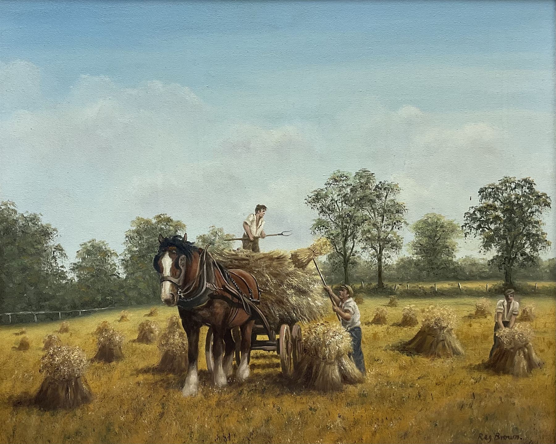 Reginald (Reg) Thomas Charles Brown (British 1921-): Harvest Scene, oil on canvas signed 44cm x 55cm