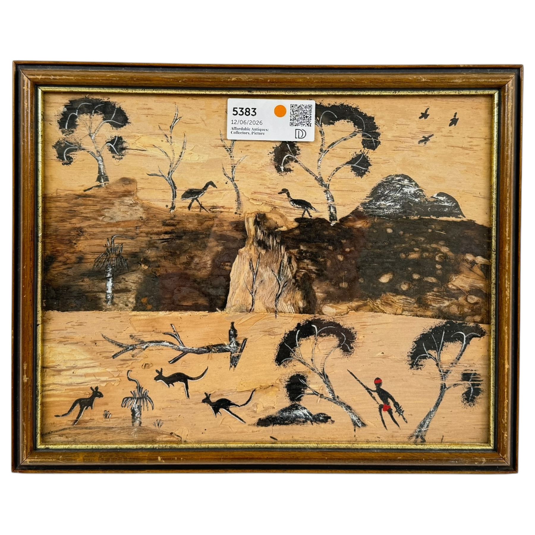 Ghidty Chidt Aboriginal ti tree paper bark painting, 25cm x 32cm