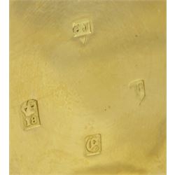 Victorian 18ct gold open face English lever fusee pocket watch by Frisch & Schierwater, Liverpool, No. 14789, cream dial with Roman numerals and outer Arabic minute ring, the back case with engraved decoration depicting a village scene, case by Christopher Jones, Chester 1843, on gold chain with silver vesta case by A & J Zimmerman Ltd