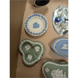 Lladro figure, Royal Doulton dog figure, small Swarovski Crystal figures, Wedgewood urn and four pieces of Wedgewood Jasperware, etc