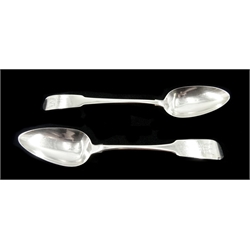 George III Irish tablespoon, Fiddle pattern by Thomas Townsend, Dublin 1818 and one other Dublin 1801, approx 4oz