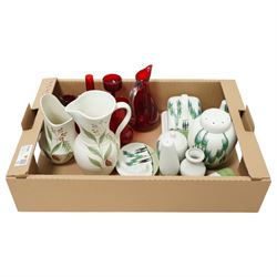 Collection of ruby glass and other art deco wares by E Radford, in one box 