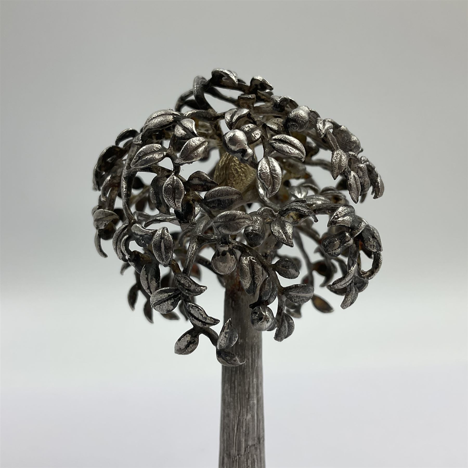 Modern silver and silver-gilt model of a partridge in a pear tree, hallmarked London 1979, maker's mark RFE, H9.5cm
