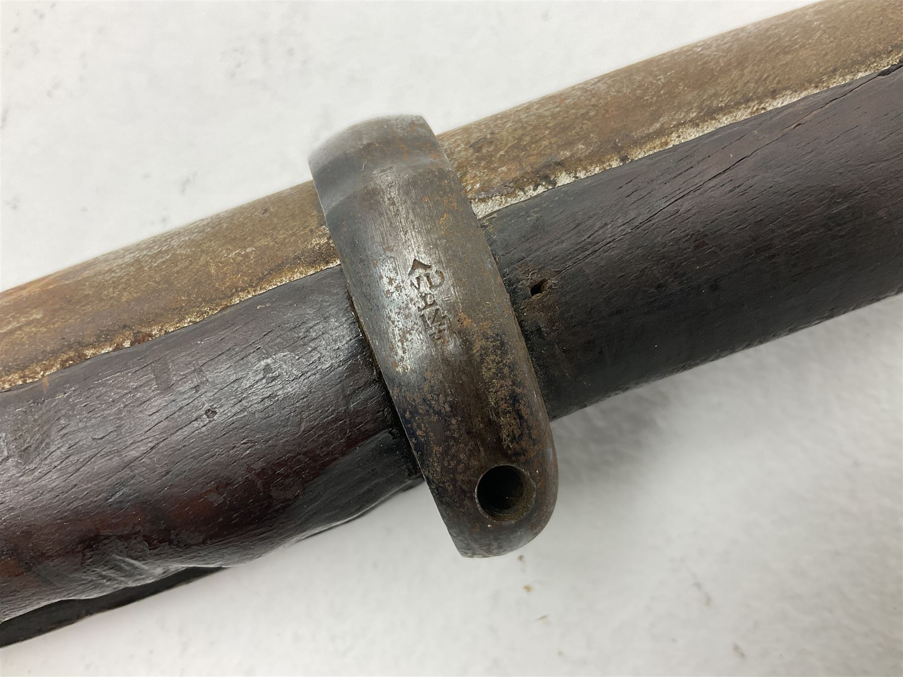 20th century Indian percussion military musket, approximately 20-bore, the 96.5cm barrel with three bands, the steel lock-plate marked 1862 Enfield, walnut full stock with brass fittings and under barrel ramrod channel L140.5cm overall