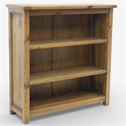 Contemporary pine open bookcase, fitted with two shelves