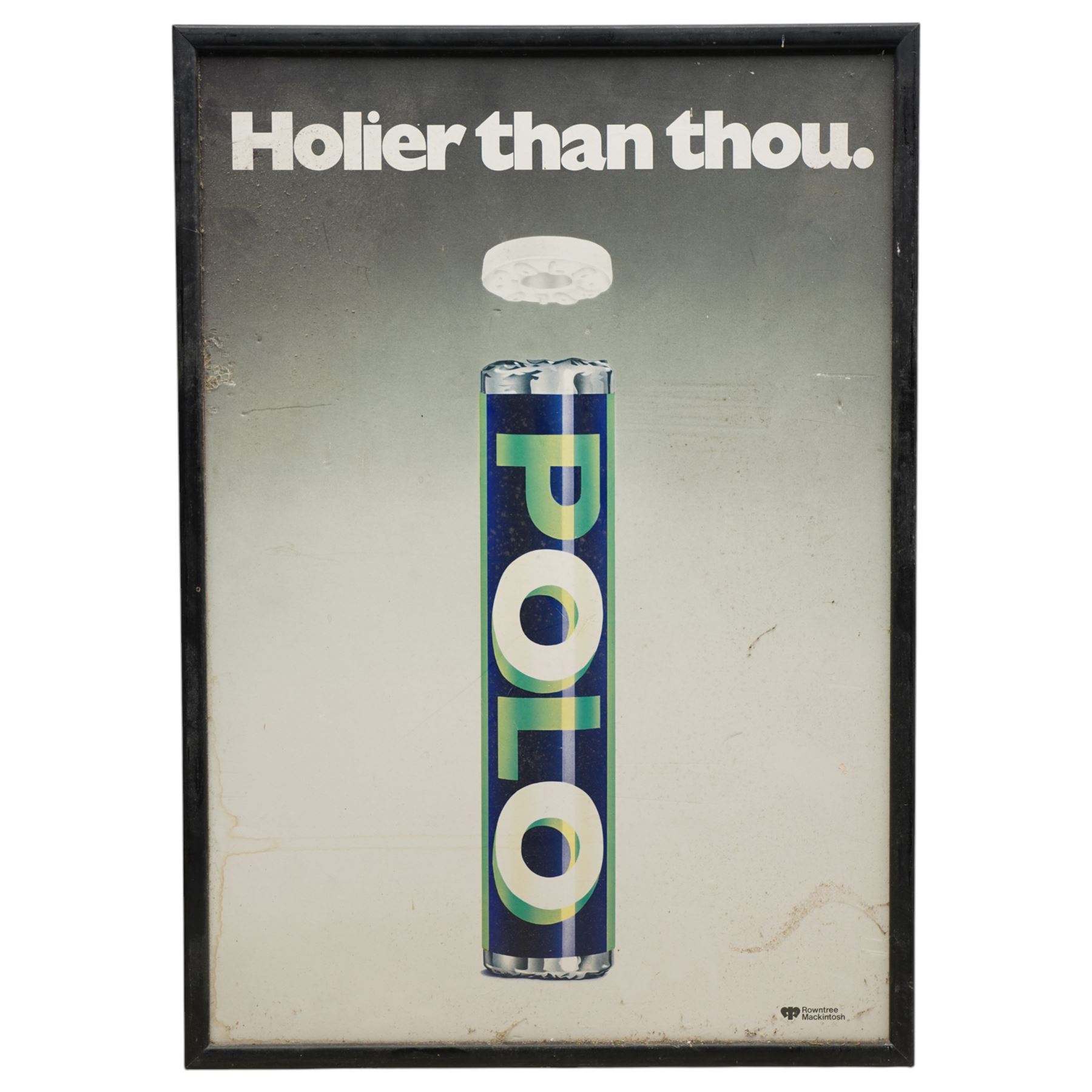 Original Rowntree Mackintosh (Rowntrees) advertising poster for Polos - 'Holier Than Thou', colour poster 48cm x 33cm
Provenance: from the personal collection of David Lamb, former advertising manager at Rowntree Mackintosh, York
